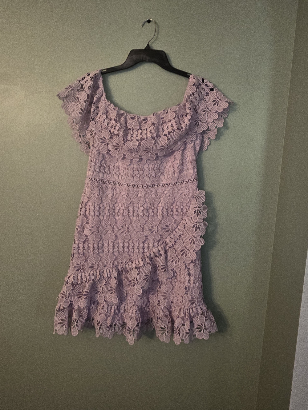 Lilac Floral Lace Off-Shoulder Dress